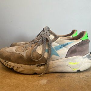 Golden Goose Distressed Runners Sneakers Blue Star Neon Trim 37 7
